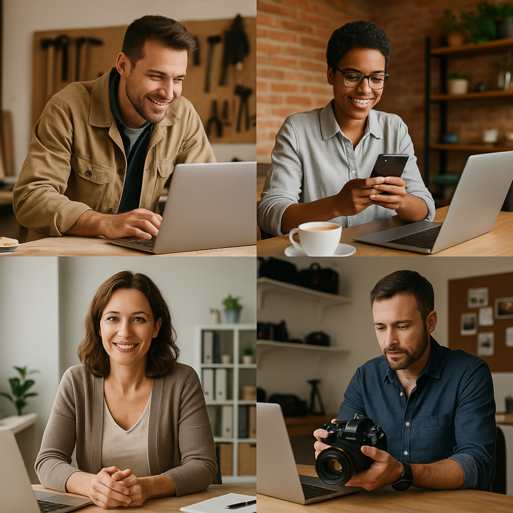 Collage mit Symbolen für Selbstständigkeit und KMU